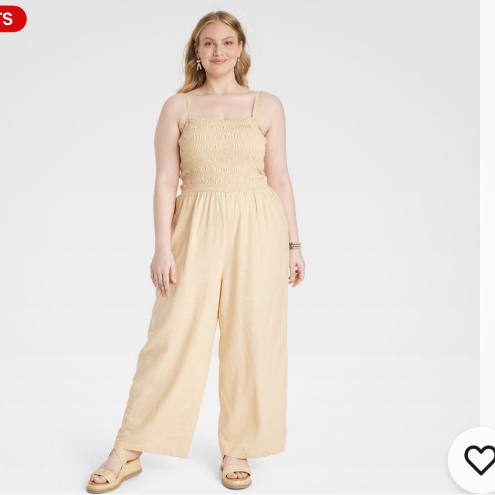 Universal Thread Women's Smocked Linen Maxi Jumpsuit Straight Leg